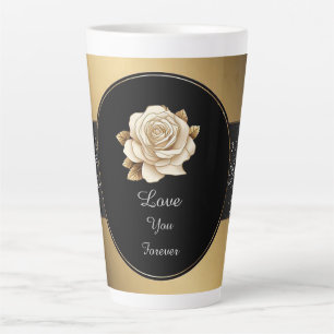 Rose with Golden Sparkling Details Latte Mug
