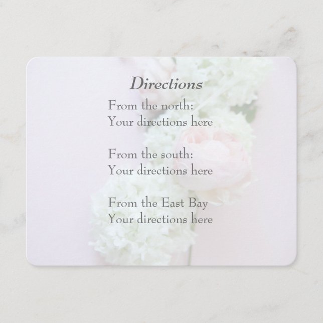 Rose with hydrangea fade wedding directions enclosure card (Front)