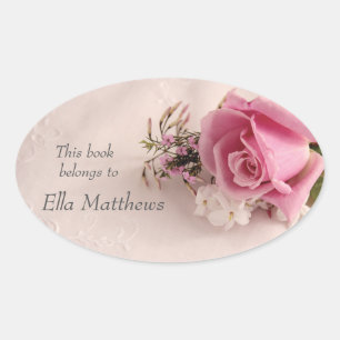 Rose with jasmine bookplate oval sticker