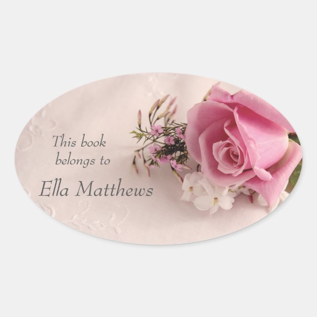 Rose with jasmine bookplate oval sticker (Front)