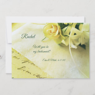 Rose with ribbon on old handwriting invitation