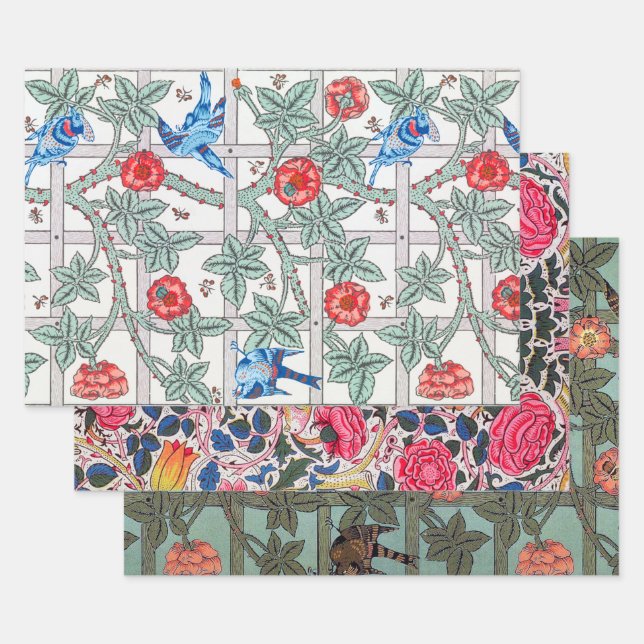 Rose with Small Bird, William Morris Wrapping Paper Sheet (Set)