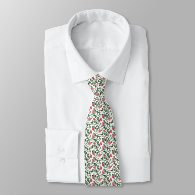 Rose with Thorns Elegant Pink Floral Pattern Tie (Tied)