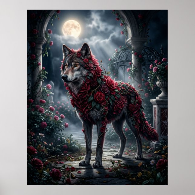 Rose Wolf Midnight Garden Poster (Front)
