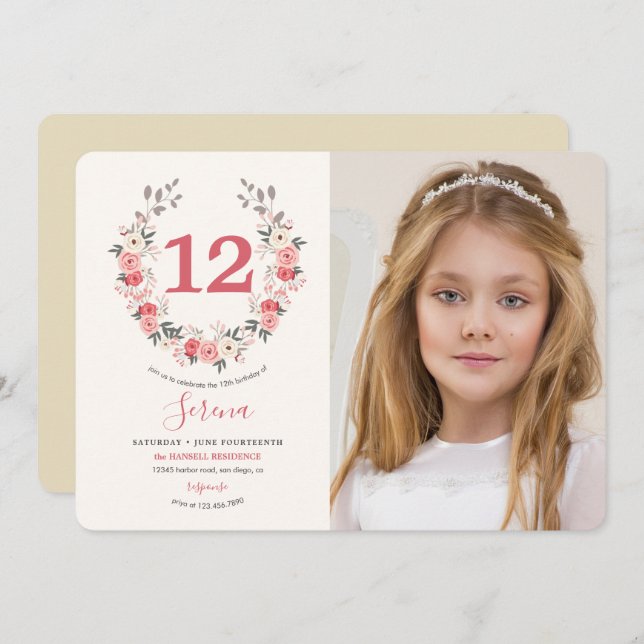 Rose Wreath Birthday Invitation (Front/Back)