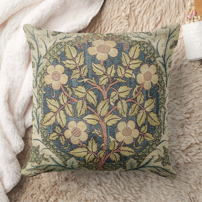 Rose Wreath by William Morris Throw Pillow (Blanket)