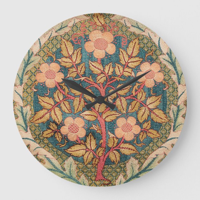 Rose Wreath Embroidery Design by William Morris Large Clock (Front)