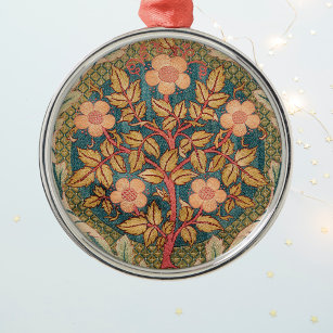 Rose Wreath Embroidery Design by William Morris Metal Tree Decoration