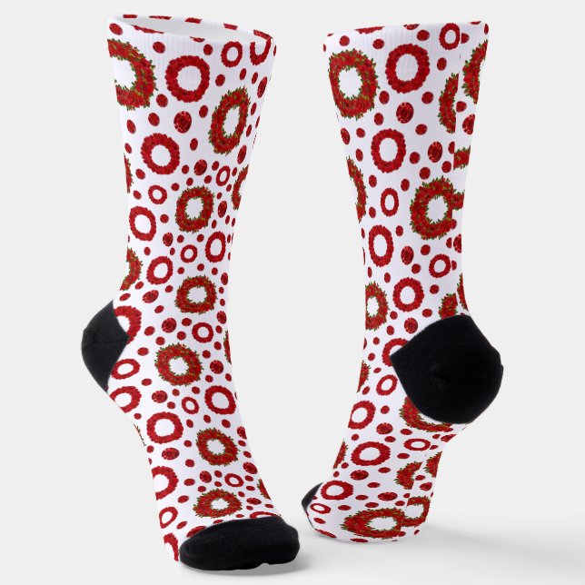 Rose Wreath Polka Pattern for Red Rose Lovers Socks (Angled)