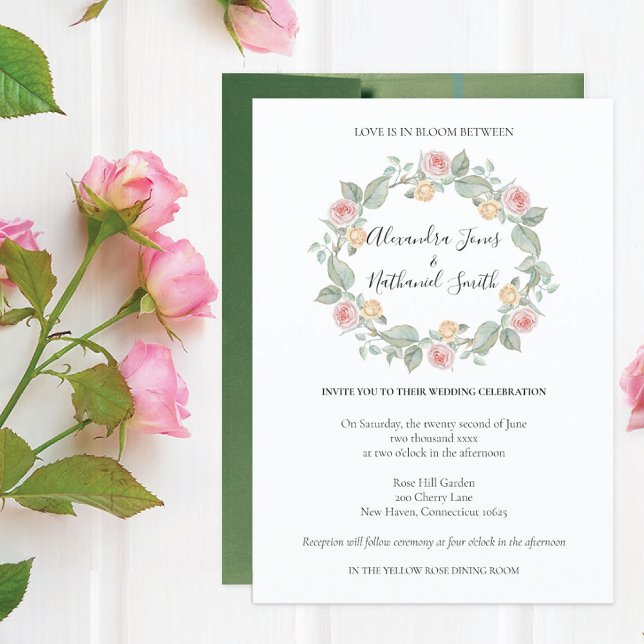 Rose Wreath Summer Wedding Invitation (Creator Uploaded)
