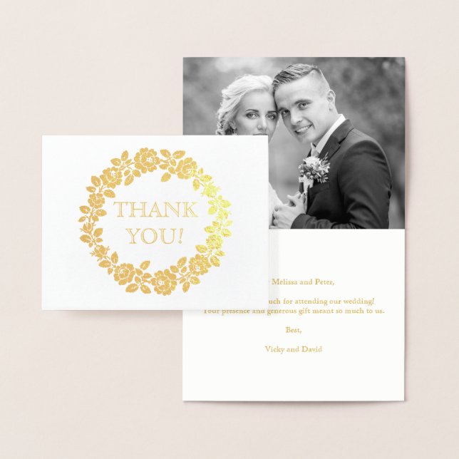 Rose wreath wedding Thank you photo Foil Card (Display)