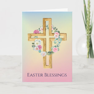 Rose Wreath Wooden Cross Easter Card