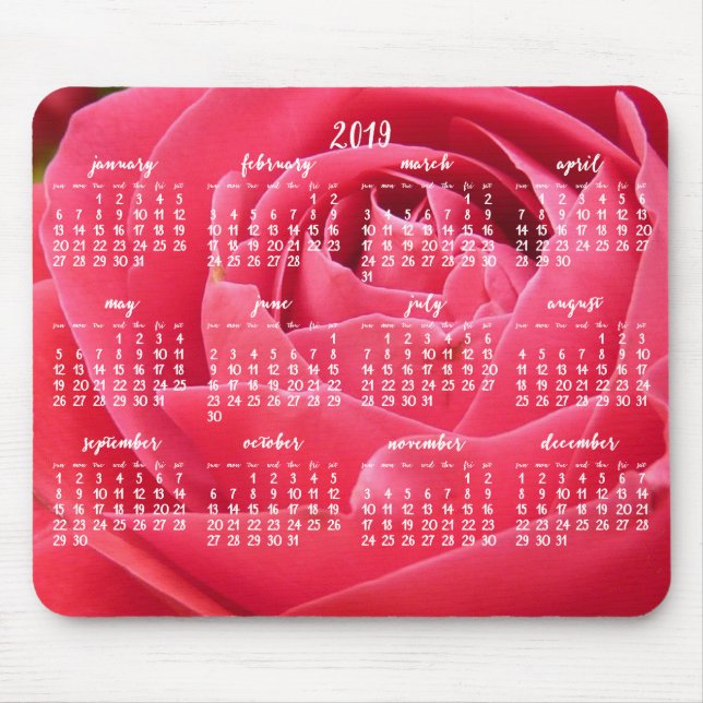 Rose Yearly Calendar 2019 Mouse Pads (Front)
