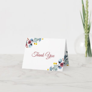 Rose, Yellow and Blue Floral Watercolor Thank You Card