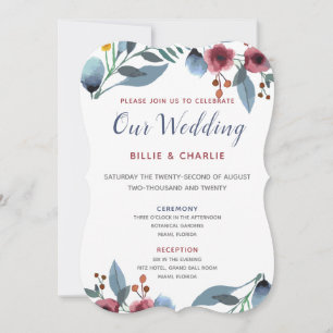 Rose, Yellow, Blue Watercolor Floral Our Wedding Invitation