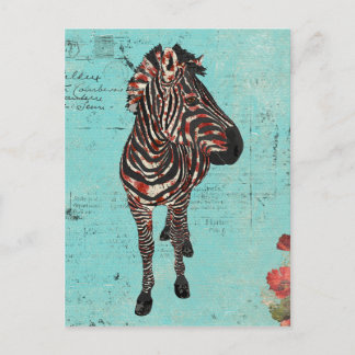 Rose Zebra Blue Grunge Postcard