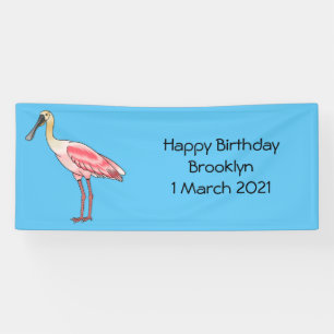 Roseate spoonbill bird cartoon illustration banner