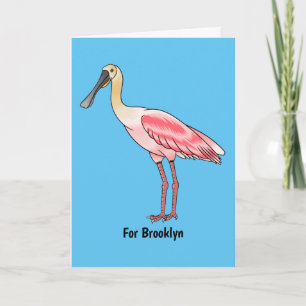 Roseate spoonbill bird cartoon illustration card