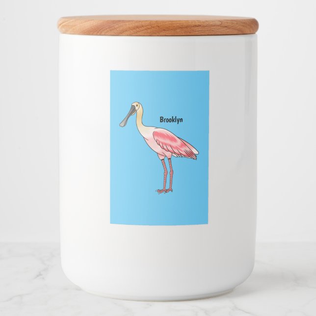 Roseate spoonbill bird cartoon illustration food label (Front)