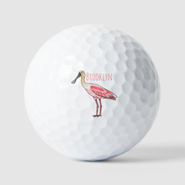 Roseate spoonbill bird cartoon illustration golf balls (Front)