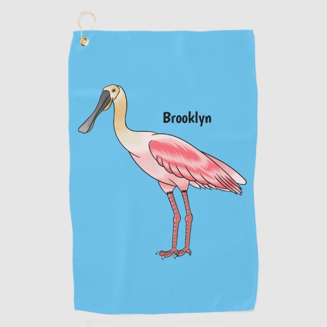 Roseate spoonbill bird cartoon illustration golf towel (Front)