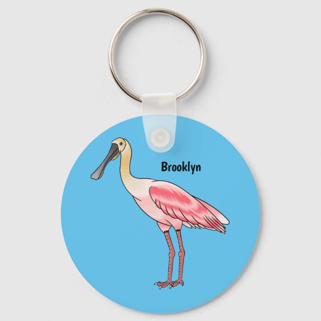 Roseate spoonbill bird cartoon illustration  key ring (Front)
