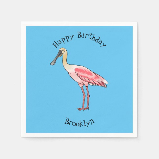 Roseate spoonbill bird cartoon illustration  napkin (Front)