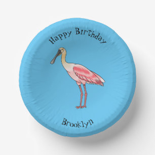 Roseate spoonbill bird cartoon illustration paper plate
