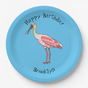 Roseate spoonbill bird cartoon illustration paper plate