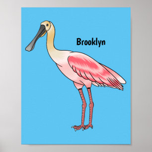 Roseate spoonbill bird cartoon illustration  poster