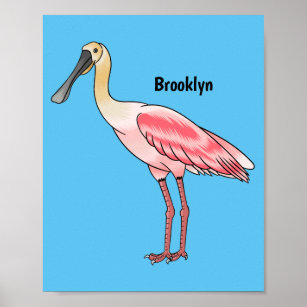 Roseate spoonbill bird cartoon illustration  poster