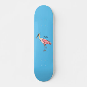 Roseate spoonbill bird cartoon illustration skateboard