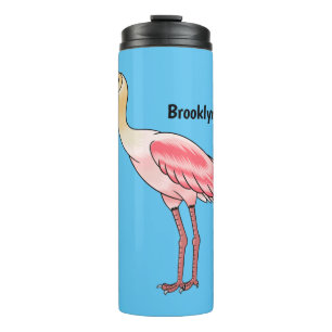 Roseate spoonbill bird cartoon illustration thermal tumbler