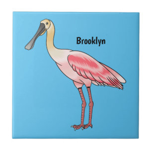 Roseate spoonbill bird cartoon illustration tile