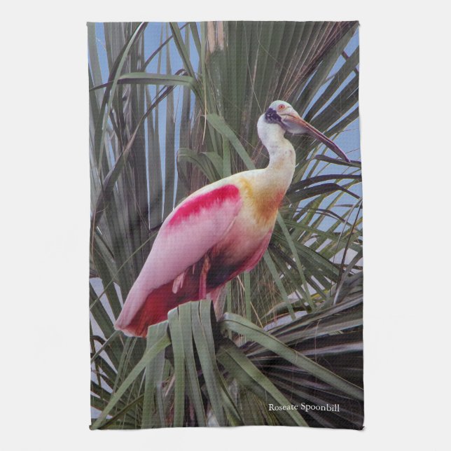 Roseate Spoonbill kitchen towel (Vertical)