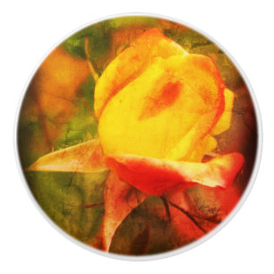 Rosebud Floral Art Photo Painting Distressed Ceramic Knob
