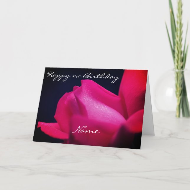 Rosebud Flower Personalised Birthday Card (Front)
