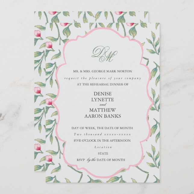 Rosebud Rehearsal Dinner Invitation (Front/Back)