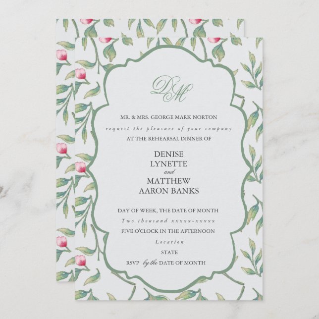 Rosebud Rehearsal Dinner Invitation (Front/Back)