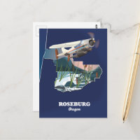 Roseburg Oregon retro travel map.