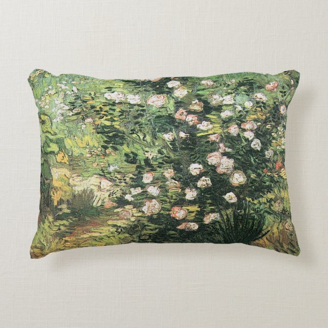 Rosebush in Blossom by Vincent van Gogh Decorative Cushion (Front)