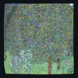Rosebushes Under The Trees, Gustav Klimt Bandana<br><div class="desc">Gustav Klimt (July 14, 1862 – February 6, 1918) was an Austrian symbolist painter and one of the most prominent members of the Vienna Secession movement. Klimt is noted for his paintings, murals, sketches, and other objets d'art. In addition to his figurative works, which include allegories and portraits, he painted...</div>