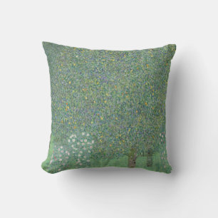 Rosebushes under the trees - Gustav Klimt Cushion