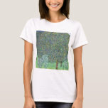 Rosebushes Under The Trees, Gustav Klimt T-Shirt<br><div class="desc">Gustav Klimt (July 14, 1862 – February 6, 1918) was an Austrian symbolist painter and one of the most prominent members of the Vienna Secession movement. Klimt is noted for his paintings, murals, sketches, and other objets d'art. In addition to his figurative works, which include allegories and portraits, he painted...</div>