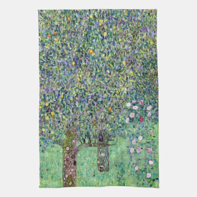 Rosebushes Under The Trees, Gustav Klimt Tea Towel (Vertical)
