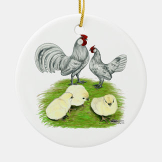 Rosecomb Bantams and Chicks Ceramic Tree Decoration