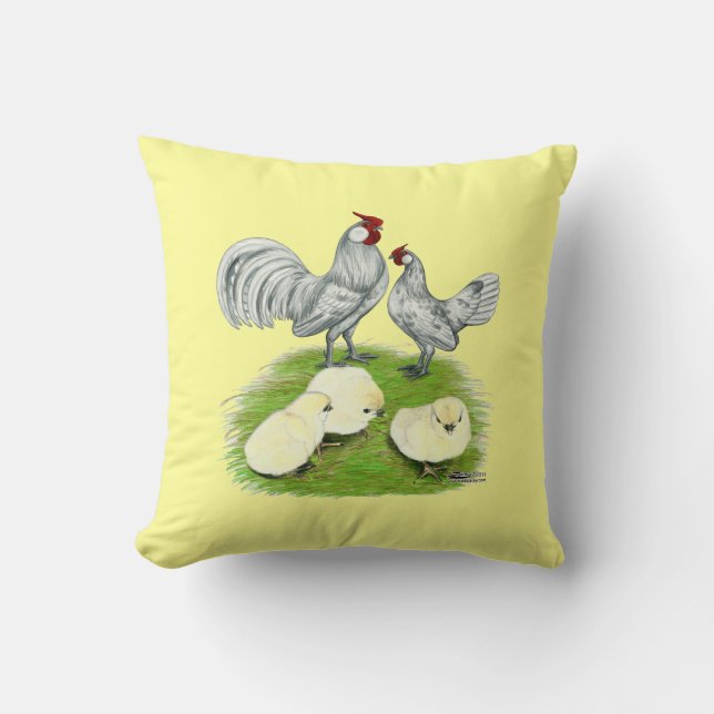 Rosecomb Bantams and Chicks Cushion (Front)