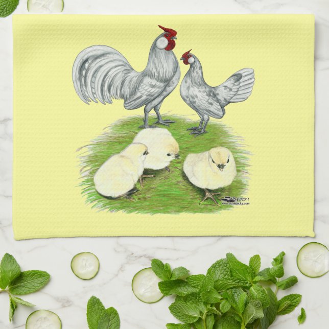Rosecomb Bantams and Chicks Tea Towel (Folded)