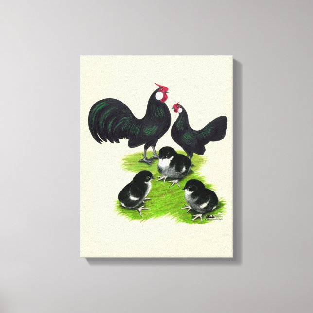Rosecomb Black Bantam Family Canvas Print (Front)