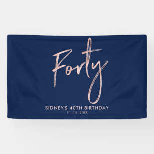 RoseGold Blue 40th Birthday Party Welcome Banner